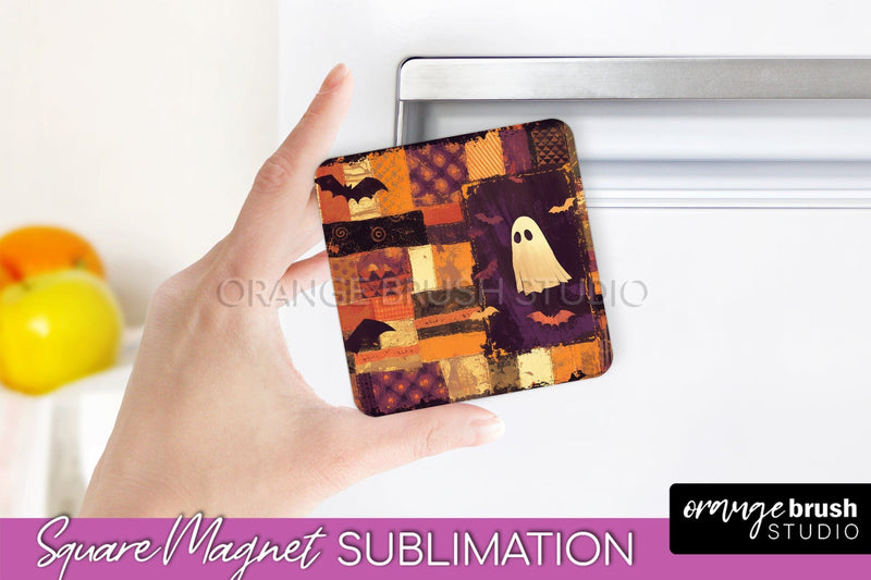 Patchwork Halloween Magnet Sublimation - Ghost Magnet PNG Sublimation OrangeBrushStudio 