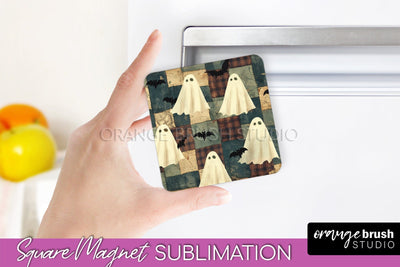 Patchwork Halloween Magnet Sublimation - Ghost Magnet PNG Sublimation OrangeBrushStudio 