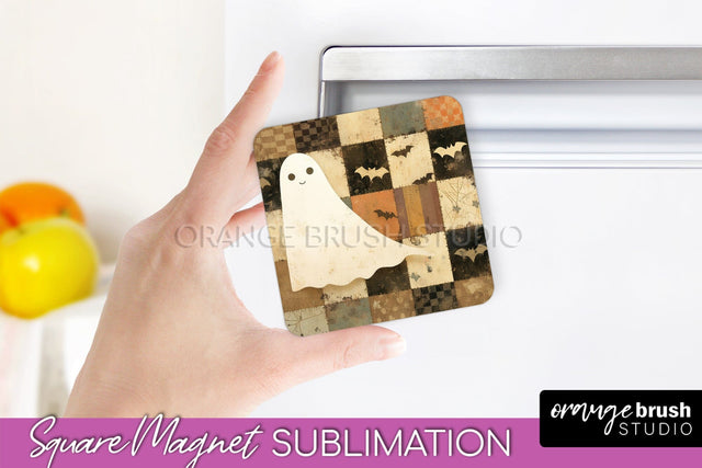 Patchwork Halloween Magnet Sublimation - Ghost Magnet PNG Sublimation OrangeBrushStudio 