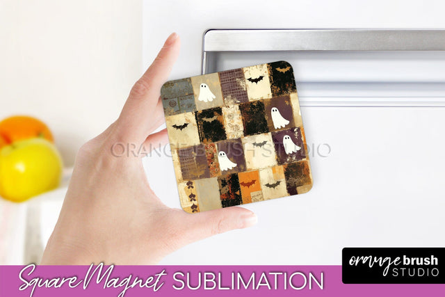 Patchwork Halloween Magnet Sublimation - Ghost Magnet PNG Sublimation OrangeBrushStudio 