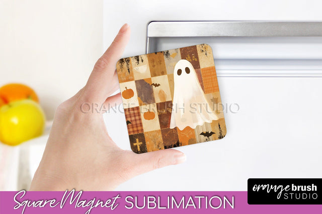 Patchwork Halloween Magnet Sublimation - Ghost Magnet PNG Sublimation OrangeBrushStudio 