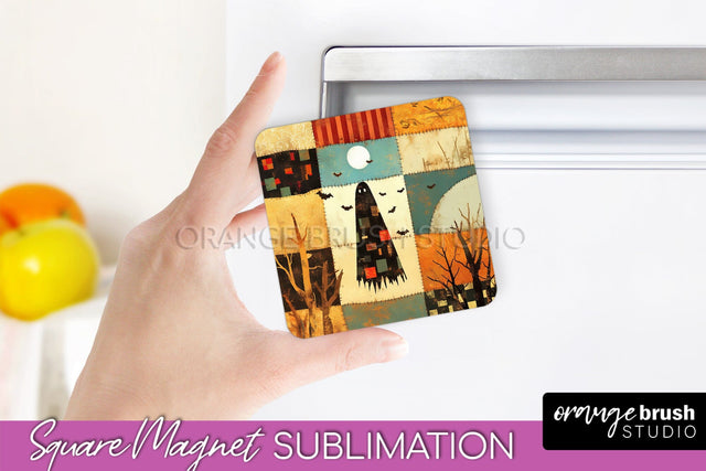 Patchwork Halloween Magnet Sublimation - Ghost Magnet PNG Sublimation OrangeBrushStudio 