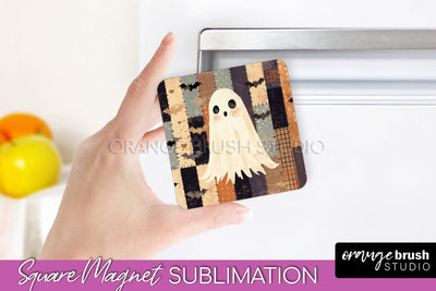 Patchwork Halloween Magnet Sublimation - Ghost Magnet PNG Sublimation OrangeBrushStudio 