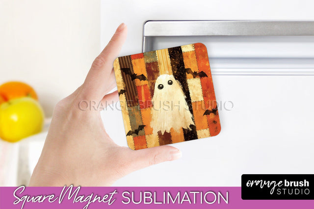 Patchwork Halloween Magnet Sublimation - Ghost Magnet PNG Sublimation OrangeBrushStudio 