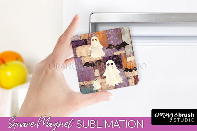 Patchwork Halloween Magnet Sublimation - Ghost Magnet PNG Sublimation OrangeBrushStudio 