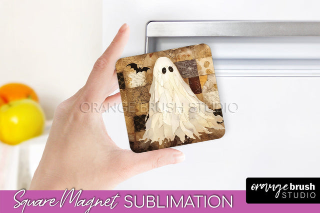 Patchwork Halloween Magnet Sublimation - Ghost Magnet PNG Sublimation OrangeBrushStudio 