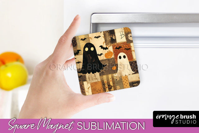 Patchwork Halloween Magnet Sublimation - Ghost Magnet PNG Sublimation OrangeBrushStudio 