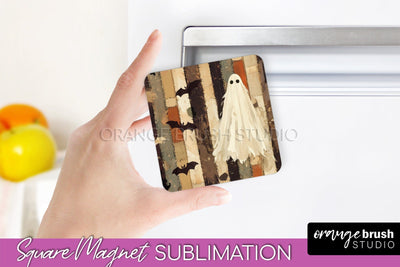 Patchwork Halloween Magnet Sublimation - Ghost Magnet PNG Sublimation OrangeBrushStudio 