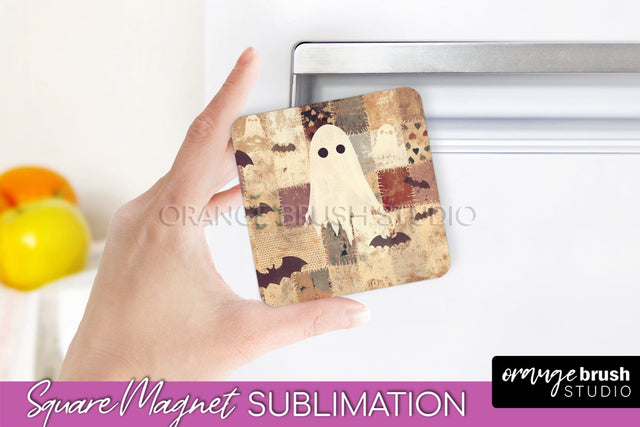 Patchwork Halloween Magnet Sublimation - Ghost Magnet PNG Sublimation OrangeBrushStudio 