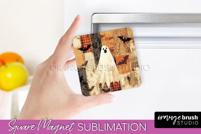 Patchwork Halloween Magnet Sublimation - Ghost Magnet PNG Sublimation OrangeBrushStudio 