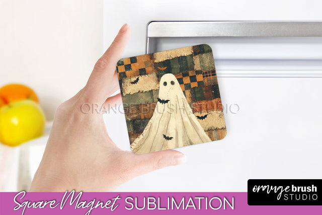Patchwork Halloween Magnet Sublimation - Ghost Magnet PNG Sublimation OrangeBrushStudio 
