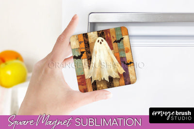 Patchwork Halloween Magnet Sublimation - Ghost Magnet PNG Sublimation OrangeBrushStudio 