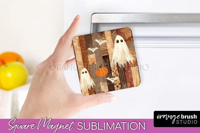 Patchwork Halloween Magnet Sublimation - Ghost Magnet PNG Sublimation OrangeBrushStudio 