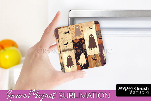 Patchwork Halloween Magnet Sublimation - Ghost Magnet PNG Sublimation OrangeBrushStudio 