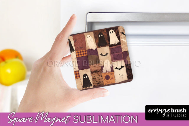Patchwork Halloween Magnet Sublimation - Ghost Magnet PNG Sublimation OrangeBrushStudio 