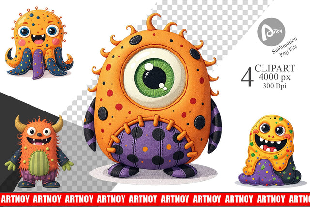 Patchwork Halloween Monsters Clipart Sublimation artnoy 