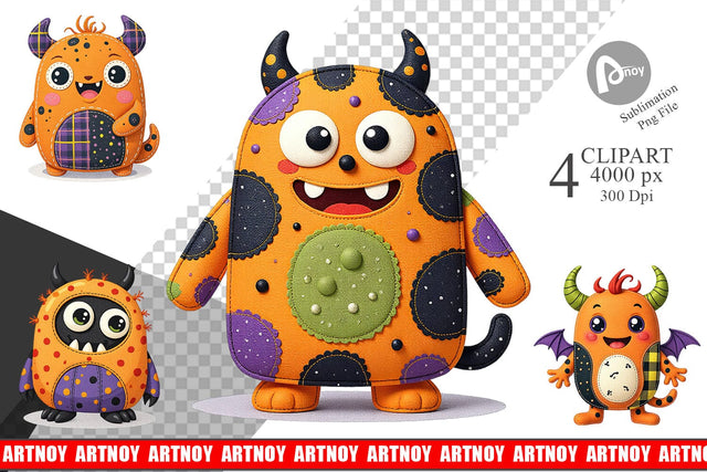 Patchwork Halloween Monsters Clipart Sublimation artnoy 