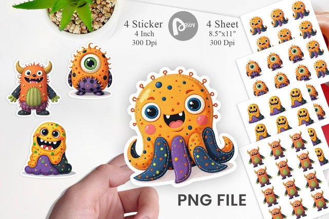 Patchwork Halloween Monsters Sticker Sublimation artnoy 