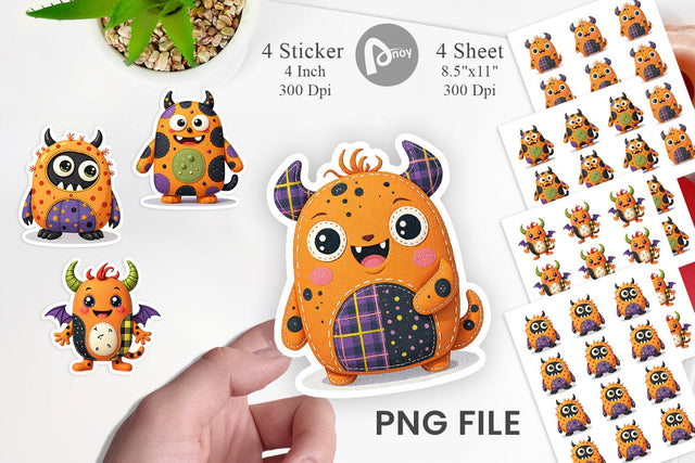 Patchwork Halloween Monsters Sticker Sublimation artnoy 