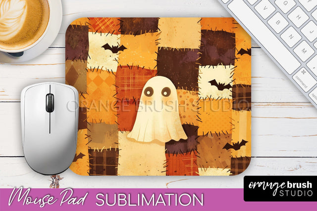 Patchwork Halloween Mouse Pad, Ghost Mousepad Sublimation Sublimation OrangeBrushStudio 