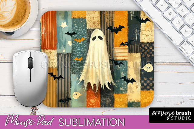 Patchwork Halloween Mouse Pad, Ghost Mousepad Sublimation Sublimation OrangeBrushStudio 