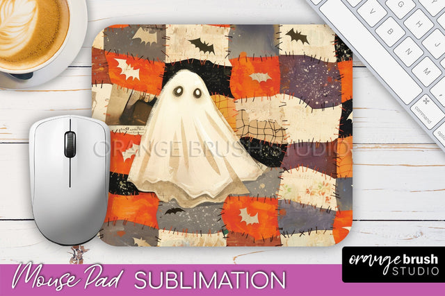 Patchwork Halloween Mouse Pad, Ghost Mousepad Sublimation Sublimation OrangeBrushStudio 