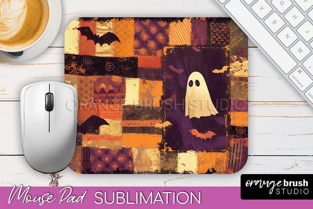 Patchwork Halloween Mouse Pad, Ghost Mousepad Sublimation Sublimation OrangeBrushStudio 