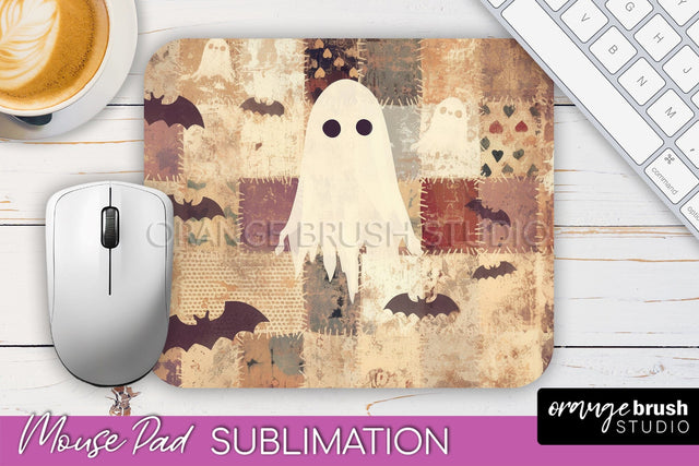 Patchwork Halloween Mouse Pad, Ghost Mousepad Sublimation Sublimation OrangeBrushStudio 