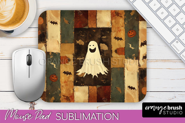 Patchwork Halloween Mouse Pad, Ghost Mousepad Sublimation Sublimation OrangeBrushStudio 