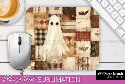 Patchwork Halloween Mouse Pad, Ghost Mousepad Sublimation Sublimation OrangeBrushStudio 