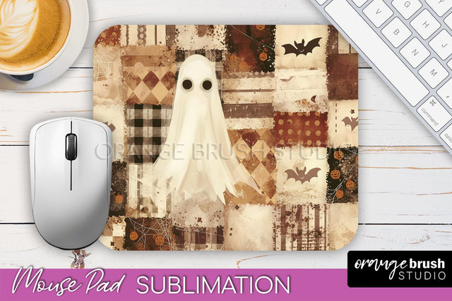Patchwork Halloween Mouse Pad, Ghost Mousepad Sublimation Sublimation OrangeBrushStudio 