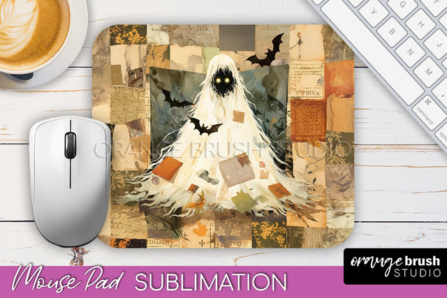 Patchwork Halloween Mouse Pad, Ghost Mousepad Sublimation Sublimation OrangeBrushStudio 