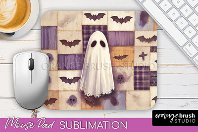 Patchwork Halloween Mouse Pad, Ghost Mousepad Sublimation Sublimation OrangeBrushStudio 