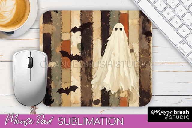 Patchwork Halloween Mouse Pad, Ghost Mousepad Sublimation Sublimation OrangeBrushStudio 
