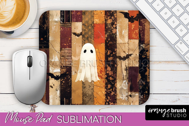 Patchwork Halloween Mouse Pad, Ghost Mousepad Sublimation Sublimation OrangeBrushStudio 