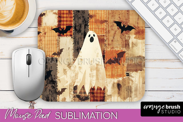Patchwork Halloween Mouse Pad, Ghost Mousepad Sublimation Sublimation OrangeBrushStudio 