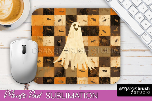 Patchwork Halloween Mouse Pad, Ghost Mousepad Sublimation Sublimation OrangeBrushStudio 
