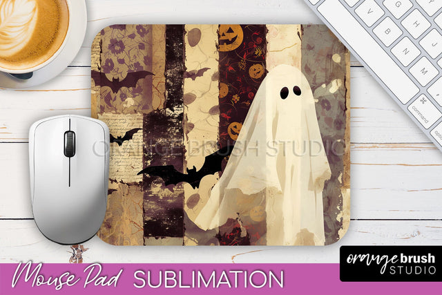 Patchwork Halloween Mouse Pad, Ghost Mousepad Sublimation Sublimation OrangeBrushStudio 