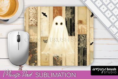 Patchwork Halloween Mouse Pad, Ghost Mousepad Sublimation Sublimation OrangeBrushStudio 