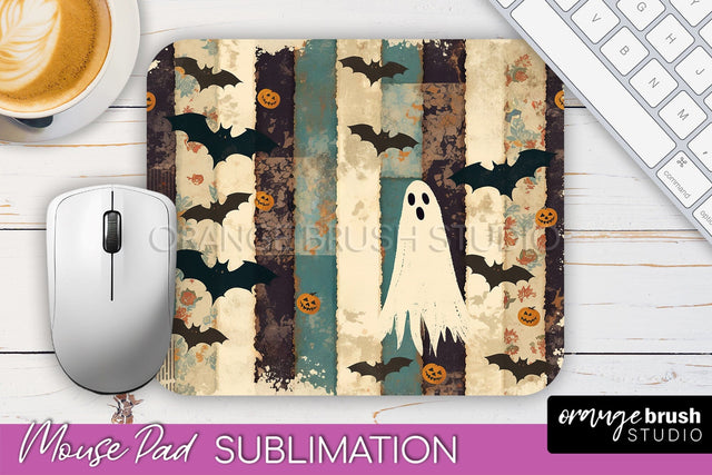 Patchwork Halloween Mouse Pad, Ghost Mousepad Sublimation Sublimation OrangeBrushStudio 
