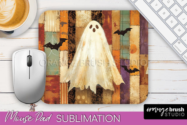 Patchwork Halloween Mouse Pad, Ghost Mousepad Sublimation Sublimation OrangeBrushStudio 
