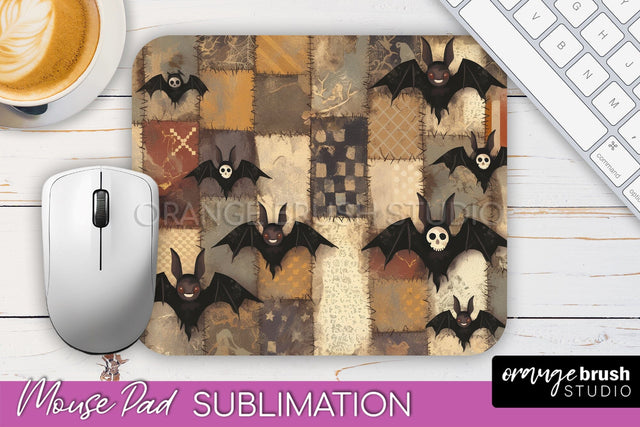 Patchwork Halloween Mouse Pad, Ghost Mousepad Sublimation Sublimation OrangeBrushStudio 