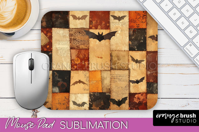 Patchwork Halloween Mouse Pad, Ghost Mousepad Sublimation Sublimation OrangeBrushStudio 