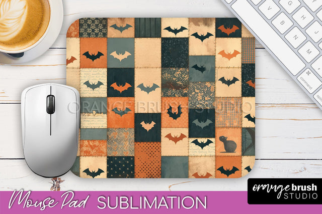 Patchwork Halloween Mouse Pad, Ghost Mousepad Sublimation Sublimation OrangeBrushStudio 