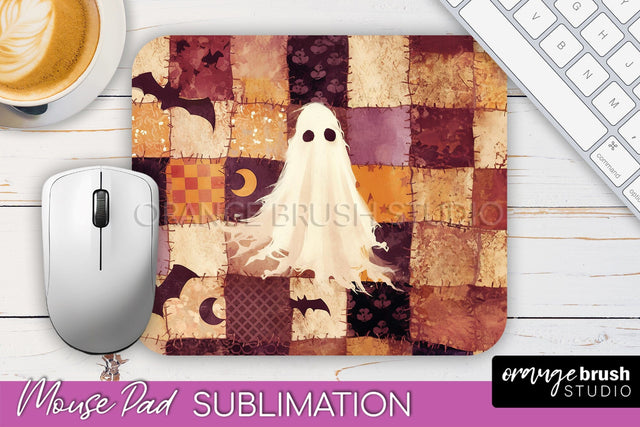 Patchwork Halloween Mouse Pad, Ghost Mousepad Sublimation Sublimation OrangeBrushStudio 