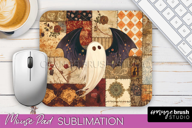 Patchwork Halloween Mouse Pad, Ghost Mousepad Sublimation Sublimation OrangeBrushStudio 
