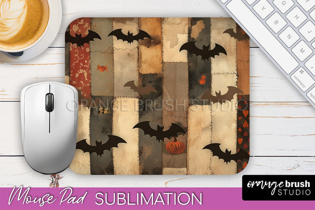 Patchwork Halloween Mouse Pad, Ghost Mousepad Sublimation Sublimation OrangeBrushStudio 