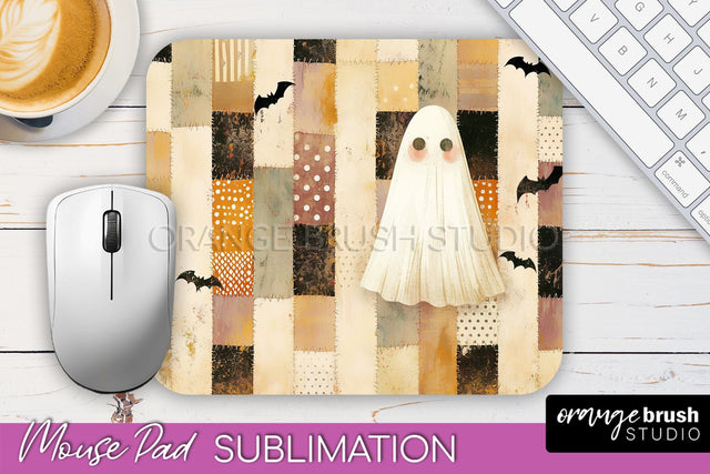 Patchwork Halloween Mouse Pad, Ghost Mousepad Sublimation Sublimation OrangeBrushStudio 