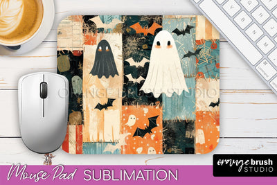 Patchwork Halloween Mouse Pad, Ghost Mousepad Sublimation Sublimation OrangeBrushStudio 