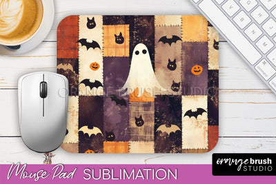 Patchwork Halloween Mouse Pad, Ghost Mousepad Sublimation Sublimation OrangeBrushStudio 
